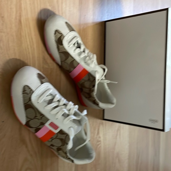 Coach Shoes - NIB COACH Joss pink/orange strip sneakers size 9